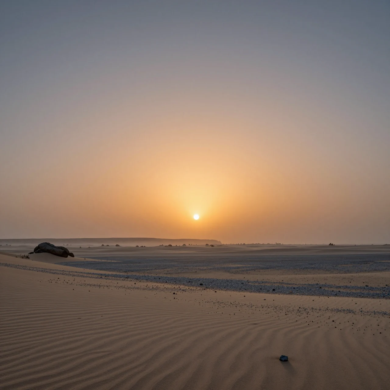 Generated editorial landscape of a fog-softened coastal Namib dawn